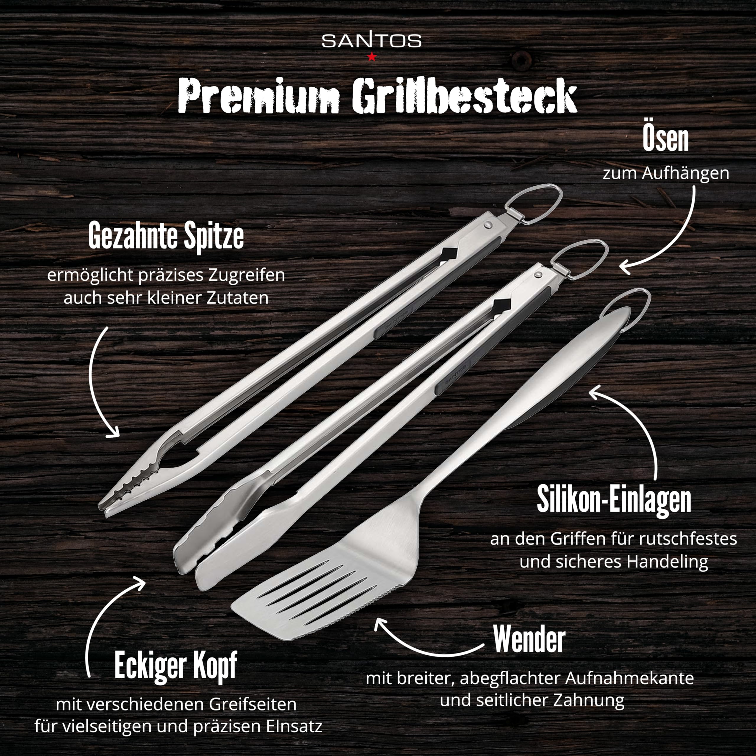 santos-grillbesteck-set-3-teilig-edelstahl-mit-zange-wender-und-pinzette image 5
