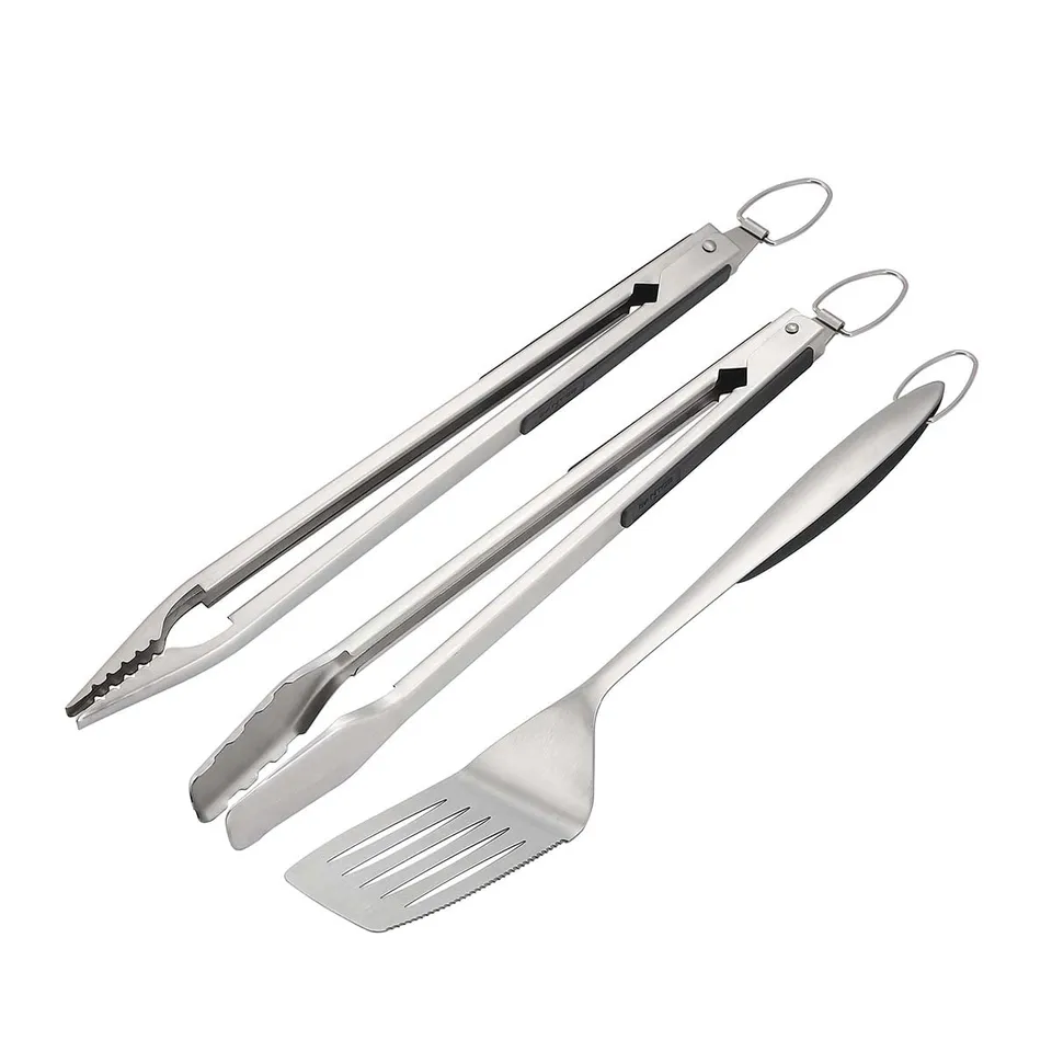 santos-grillbesteck-set-3-teilig-edelstahl-mit-zange-wender-und-pinzette image 1